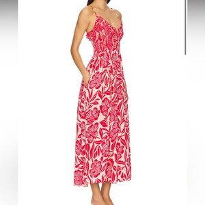 Free People Sweet Nothings Floral Maxi Dress Smocked Gardenia Red Cotton
